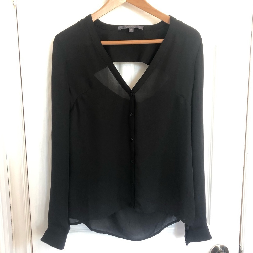 Guess Black Button-Up Semi-Sheer Top Open Back | S​​
